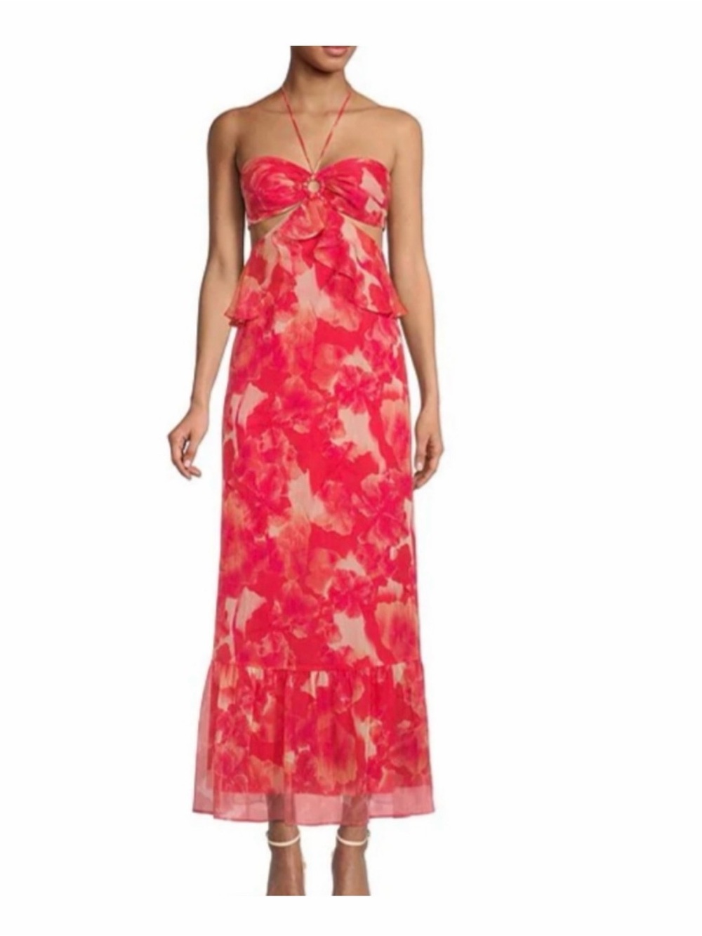 Giani Bini Myra Halter Tie Pink Floral Maxi Dress
